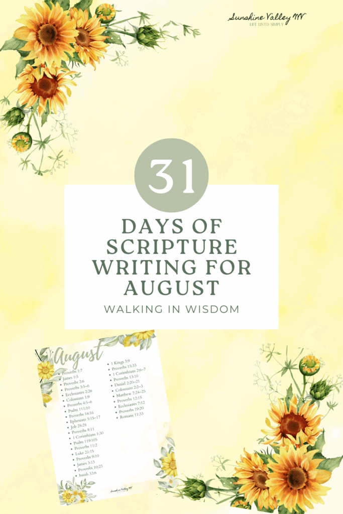 August 2025 Scripture Writing Plan: Walking in Wisdom 4 August 2025 Scripture Writing Plan - Sunshine Valley WV