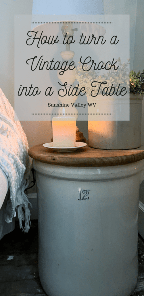 vintage crock into a side table - Sunshine Valley WV