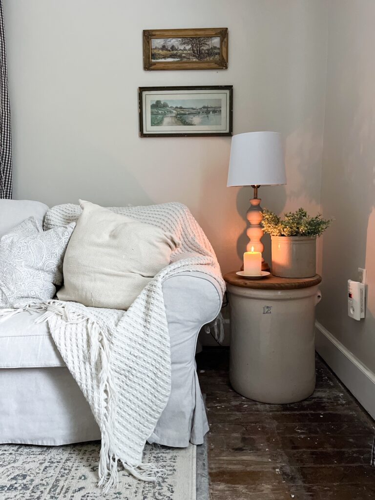 vintage crock into a side table - Sunshine Valley WV