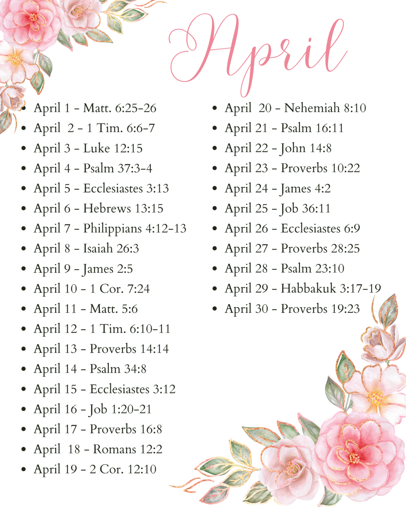 Contentment through Christ: April Scripture Writing Plan - Sunshine Valley