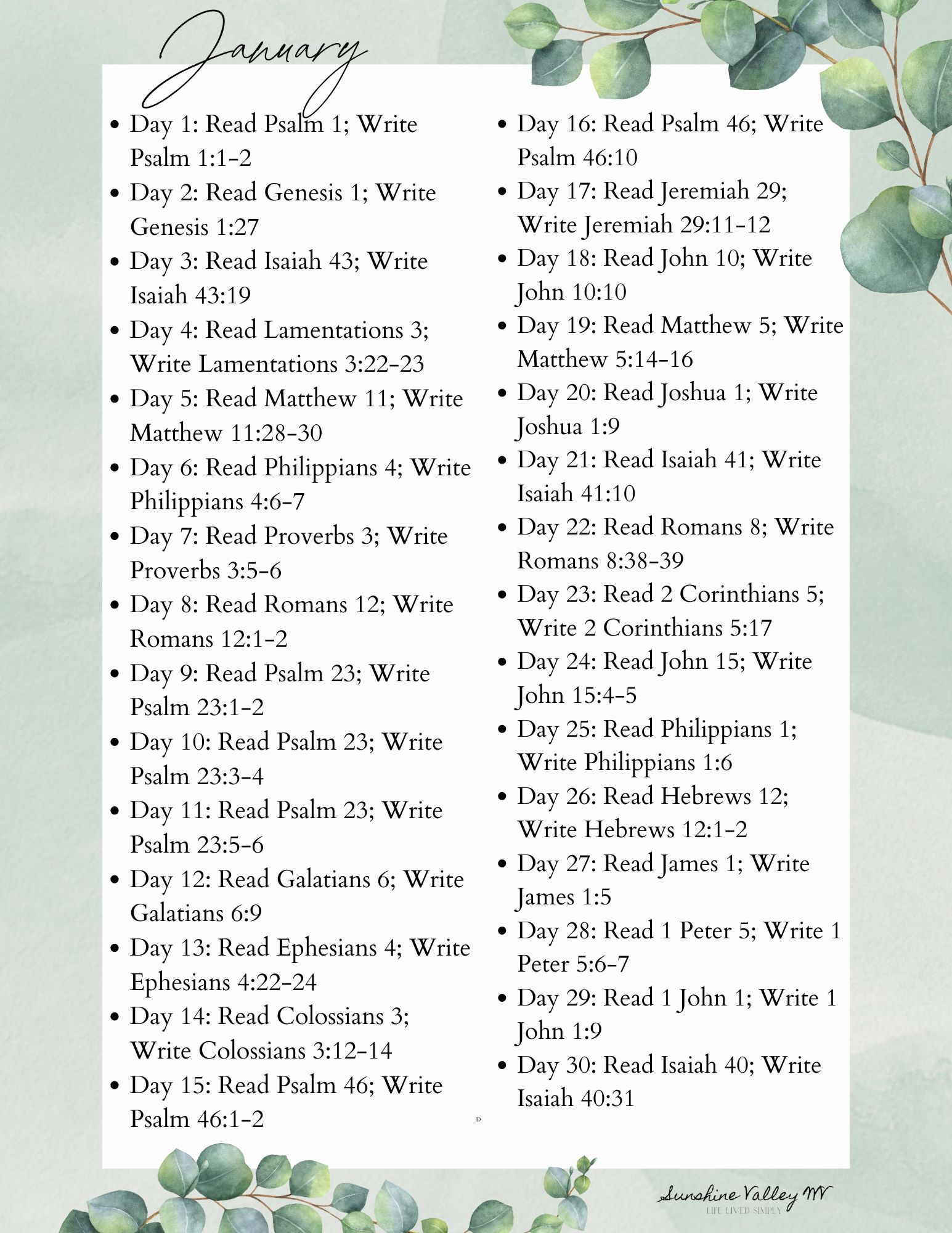 Start the New Year with a Scripture Writing Plan for January - Sunshine ...