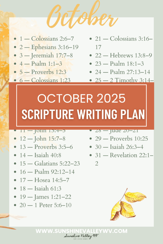 October 2025 Scripture Writing Plan - Sunshine Valley WV