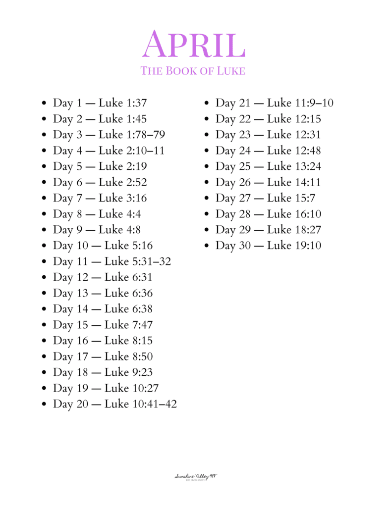 April 2026 Scripture Writing Plan - Sunshine Valley WV