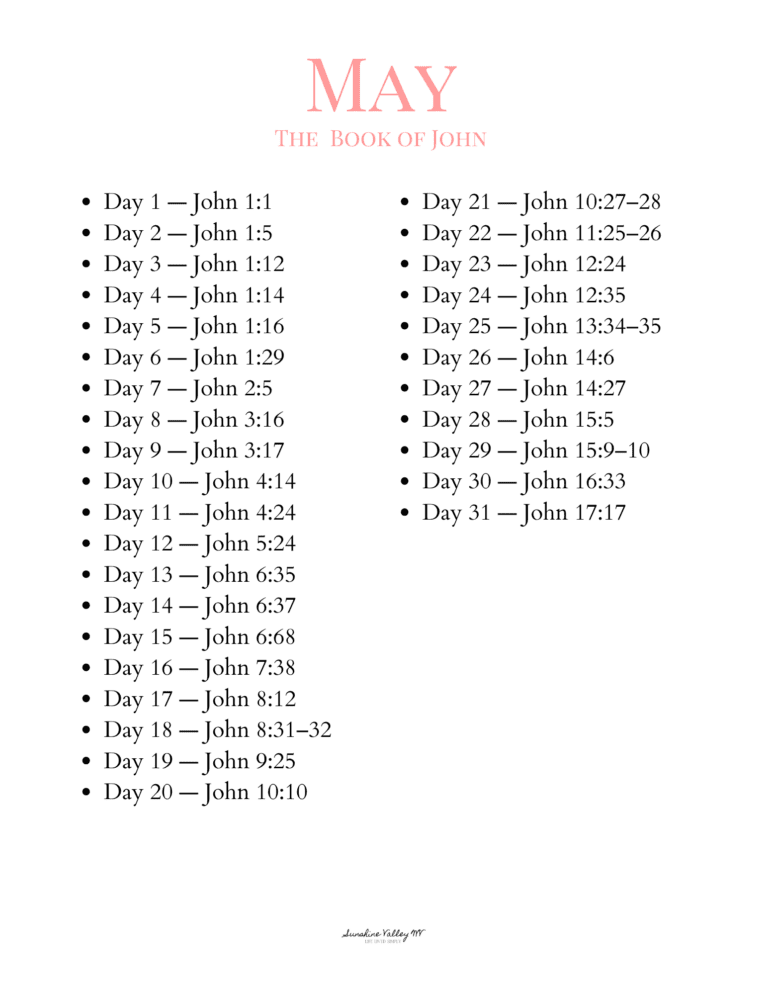 May 2026 Scripture Writing Plan: The Gospel of John - Sunshine Valley