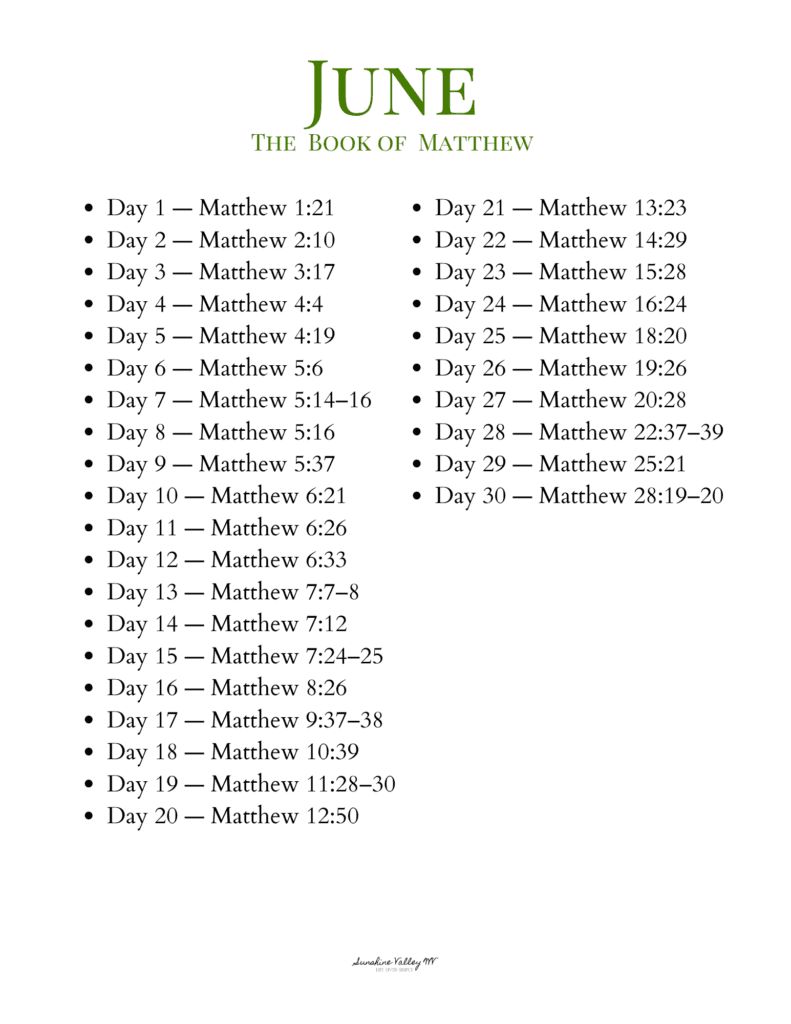 June 2026 Scripture Writing Plan - Sunshine Valley WV
