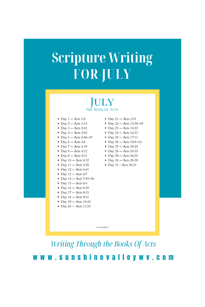 July 2026 scripture writing plan - Sunshine Valley WV